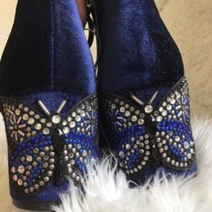 Libby Edelman Blue Velvet Butterfly Jewel Boots